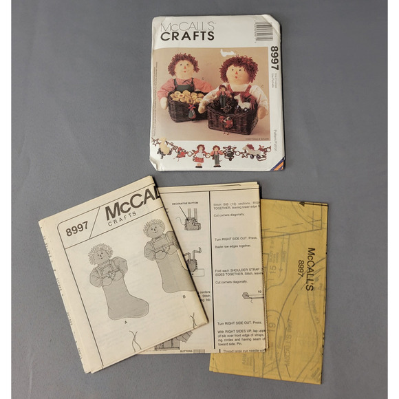 McCalls Sewing Pattern #8997 Raggedy Ann & Andy Christmas Decor Craft 1997 UNCUT - Picture 2 of 4